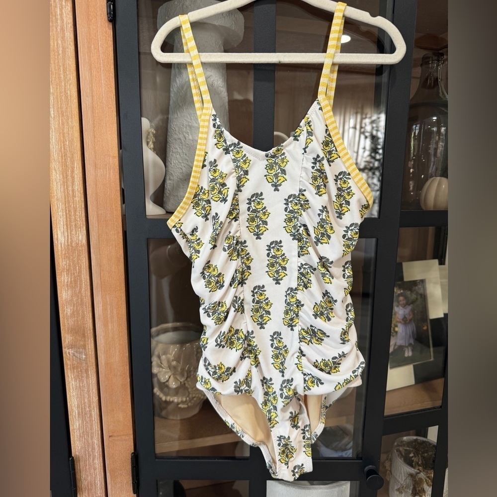 Pink Chicken girls one piece swimsuit block floral print scoop neck effie